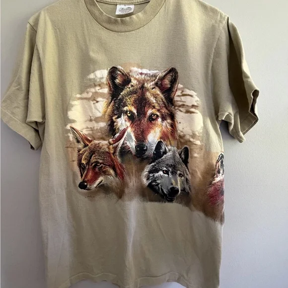 Hazelwoods Vtg Single Stitch Men's Made In USA Wolf Print T-Shirt Size L - Picture 2 of 9